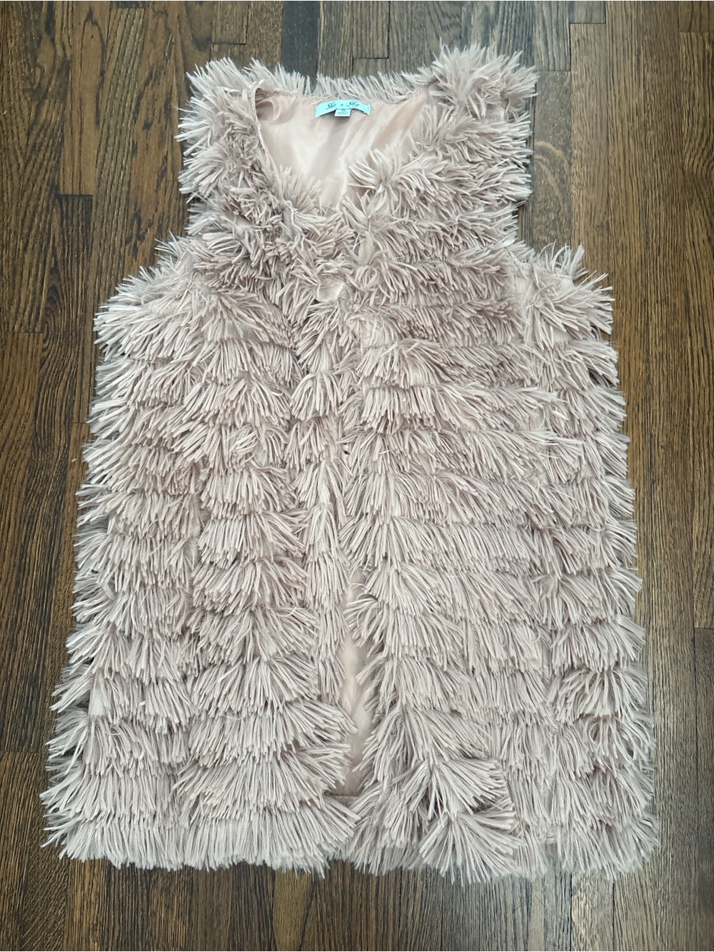She + Sky Shaggy Faux Tan Fur Open-Front Vest in